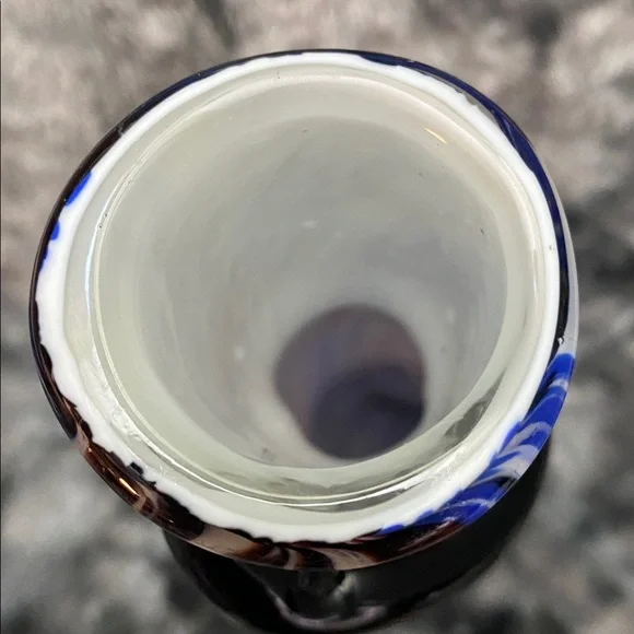 TALL Blown Glass Abstract Art
Vase Blue Brown Swirl Colors Black glass band - Picture 13 of 16